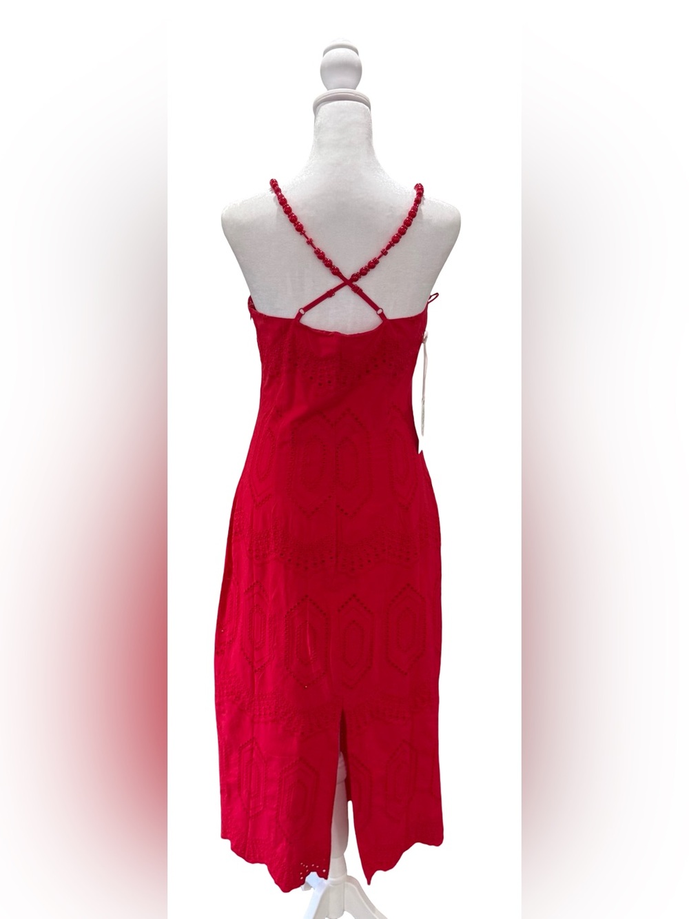 NWT Hyacinth House Red Eyelet Beaded Strap Midi Ibiza Dress Chic Summer Small - Picture 3 of 13